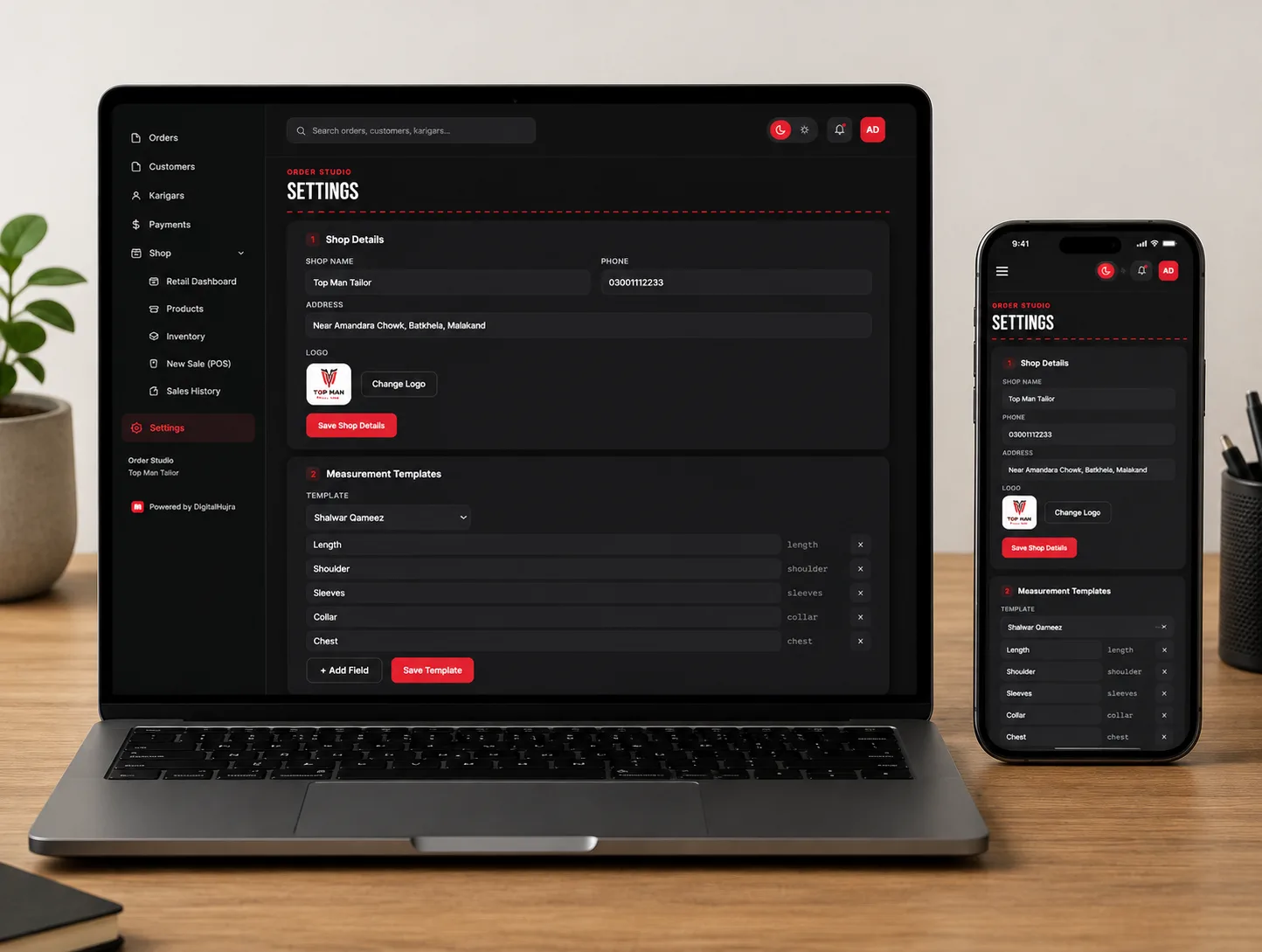 Settings · Shop & Measurement Templates